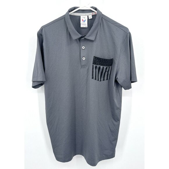 Puma Other - Puma Volition America Polo Shirt Men Medium Gray Performance Flag Pocket Stretch